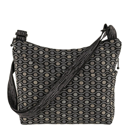 Shoulder bag with a grayscale geometric pattern