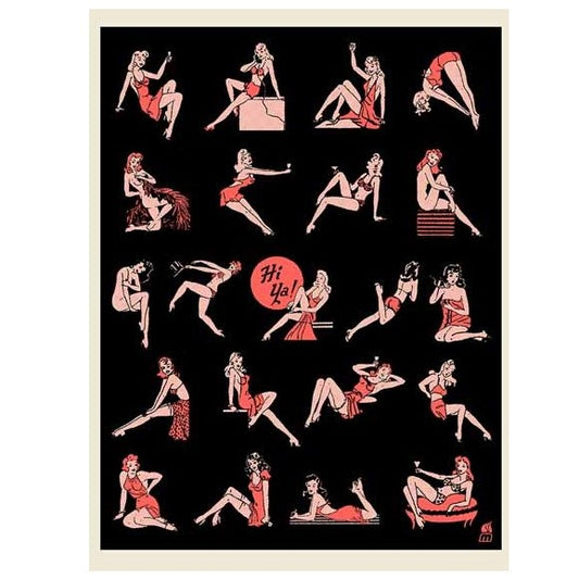 collection of several pin up women with the middle women saying Hi ya! art print