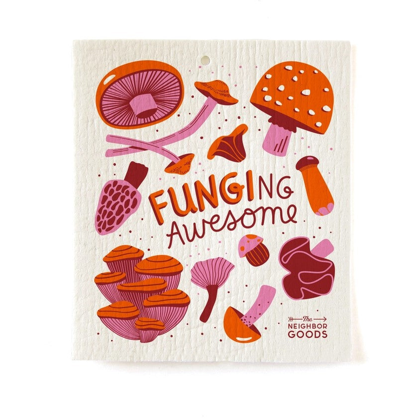 Sponge Cloth featuring pink and orange mushrooms