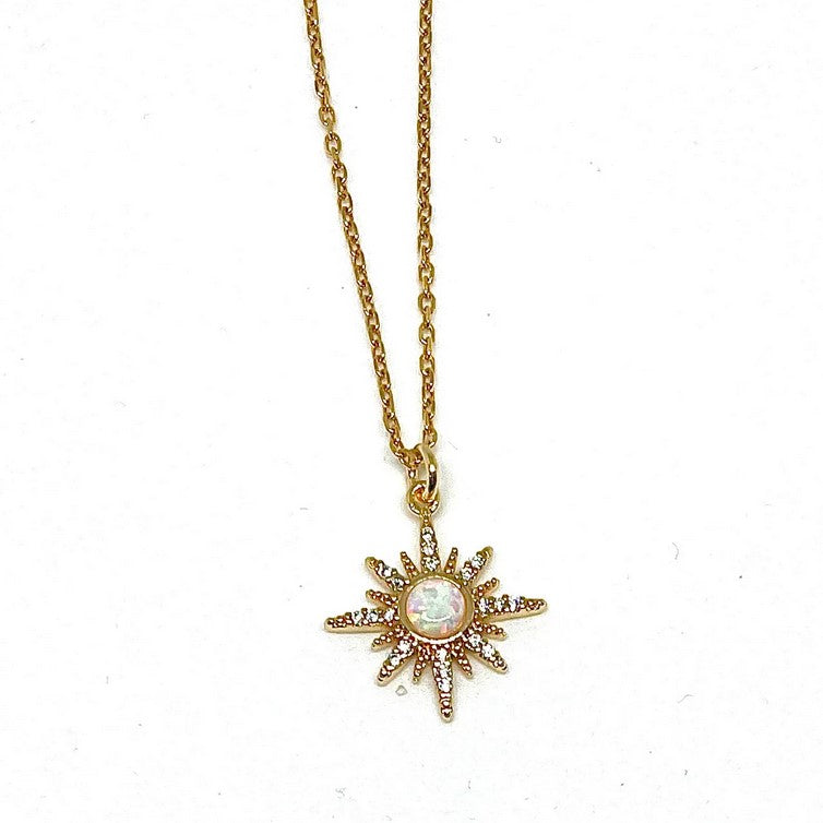 Gold necklace with a gold sun opal charm