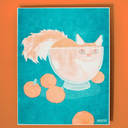 Orange Cat Bowl 11x14