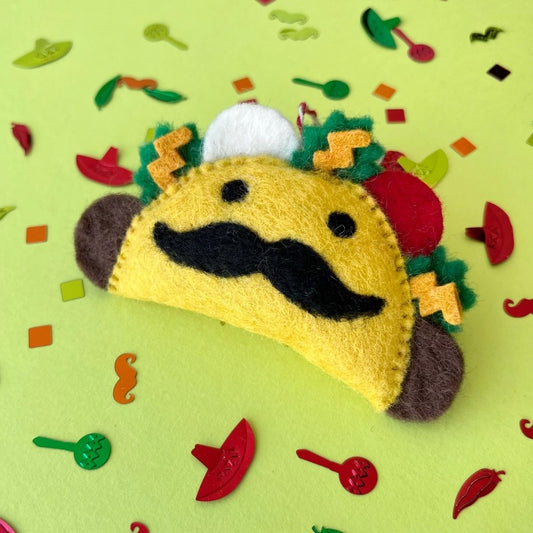 fiesta confetti background setting for mustache taco ornament
