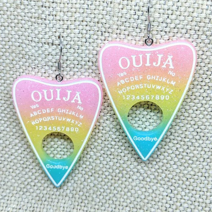 rainbow ouija planchette earrings