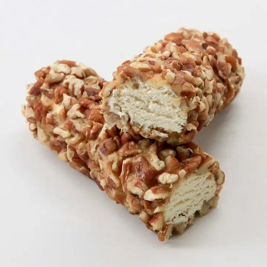 Two pecan rolls with nougat on the inside