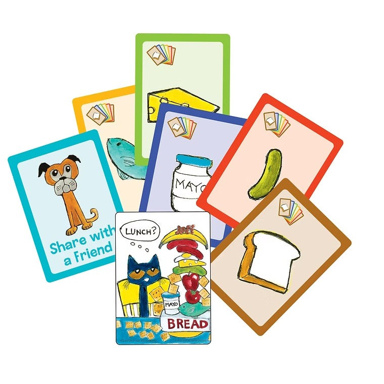 Colorful flashcards with different kinds of foods illustrated on them