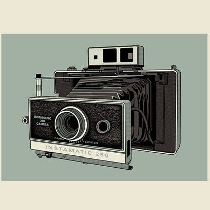 blue background classic polaroid camera screen-print art print