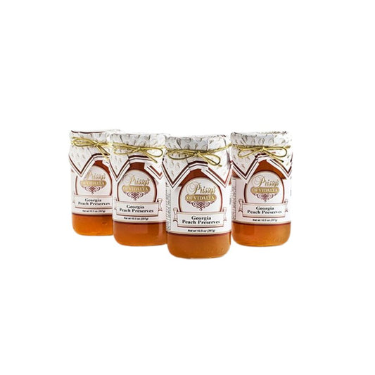 Four glass jars of Georgia Peach Preserves