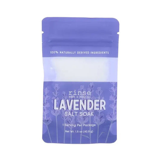 A 1.5 ounce packet of lavender salt soak.