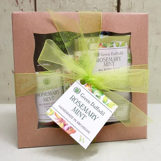 Rosemary mint scented gift set with a green bow