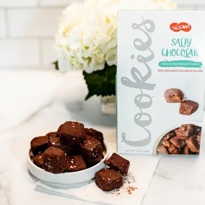 Box of salty chocolate shortbread cookies