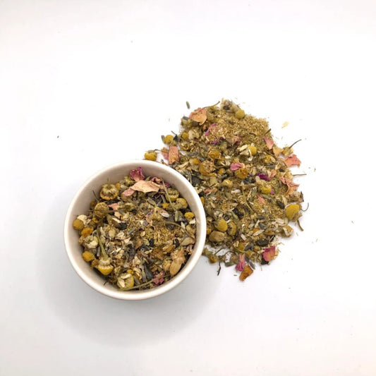 Dried herbs and flowers in a bowl
