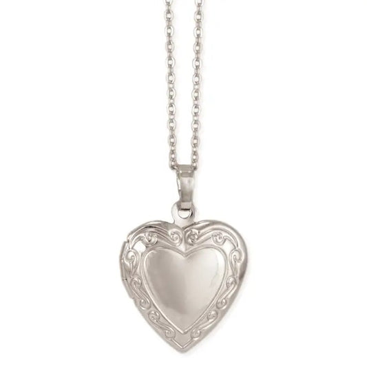 Silver necklace with a heart shaped locket pendant