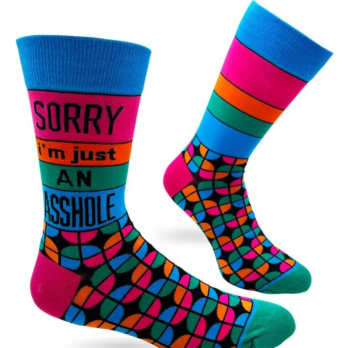 sorry I'm just an asshole striped and mod pattern socks