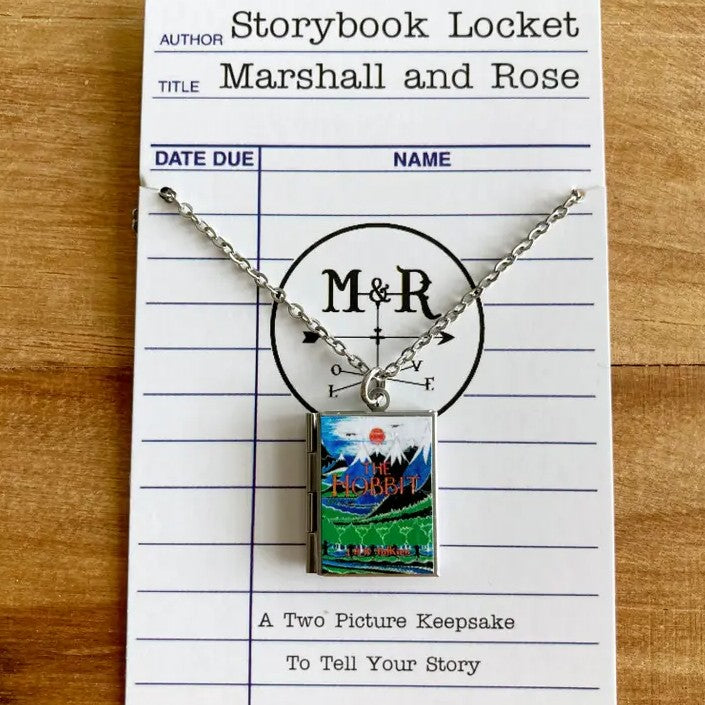 Locket on a silver chain shaped like the Hobbit book