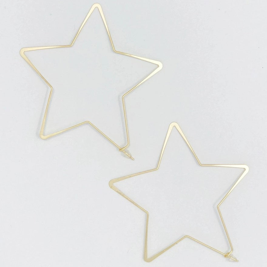 2.5 inch by 2.5 inch star shaped metal earrings with a satin finish 