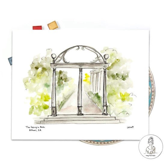 Watercolor art print of the arch in Athens, GA located at University of Georgia