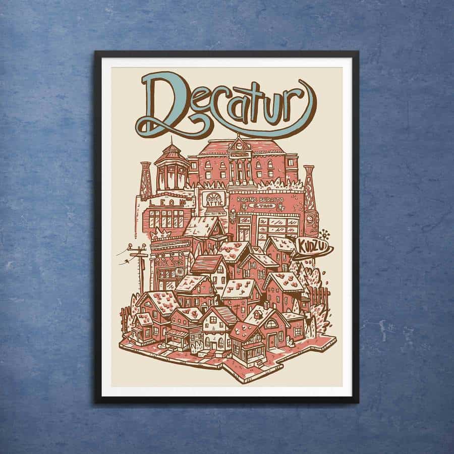 decatur art print featuring iconic landmarks in the city by artist caleb morris