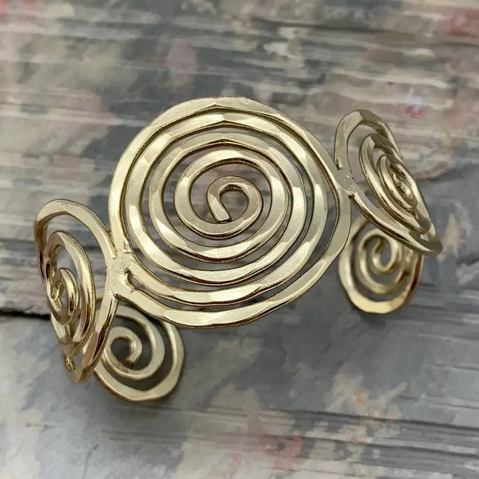 Open Gold Plate Cuff with swirls on each side