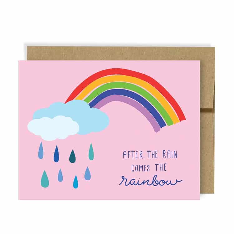 rainbow with a cloud and rain sympathy card