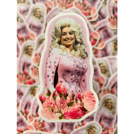 dolly parton sticker with flowers