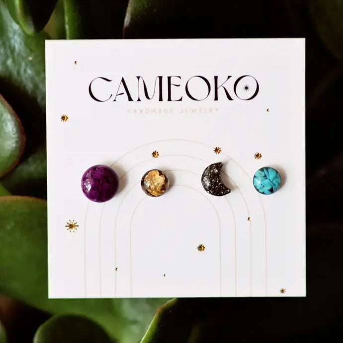 Mixpack of four differently shaped handmade crushed gemstone earrings