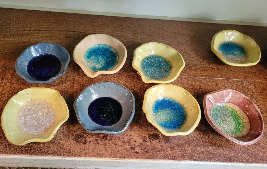 various handmade glass fused dishes