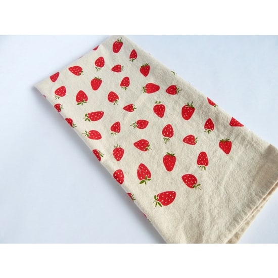 hand printed strawberries kitchen towel