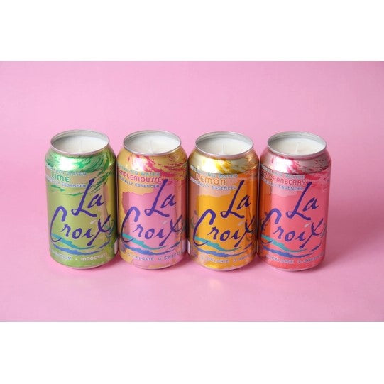 La Croix soda candles with candles inside