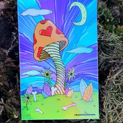 Holographic Mushroom and crystals on a sticker