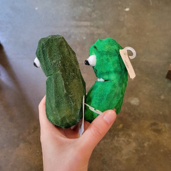 Side view of pickle foam puppets