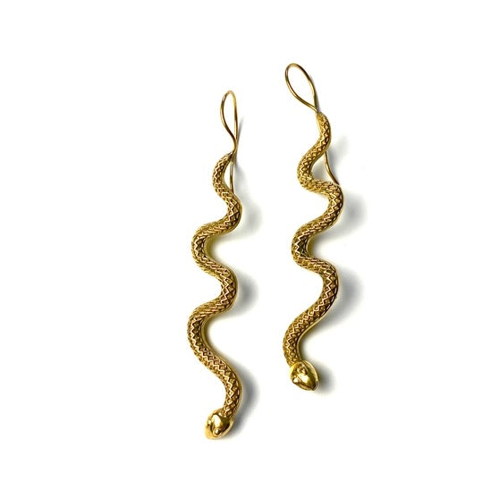 Brass Curvy Snake Earrings