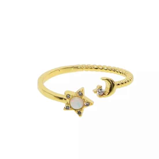 star and moon inset with crystals gold ring