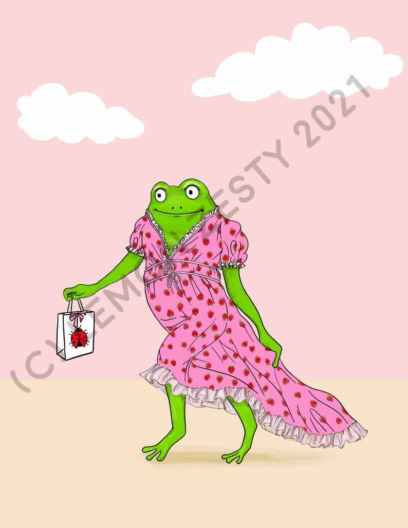 Frog in Strawberry Dress Print