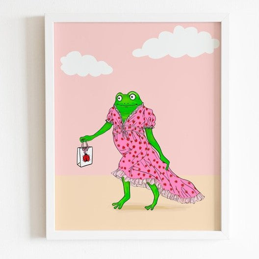 Frog in Strawberry Dress Print