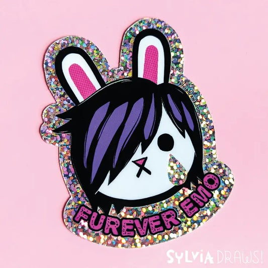 Bunny Face Sticker with Emo Hair and the quote Furever Emo