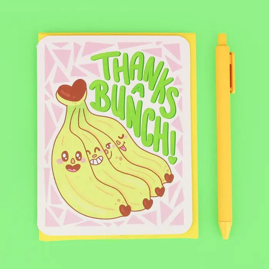 Bunch of bananas drawing with the quote "Thanks a bunch" next to a yellow pen