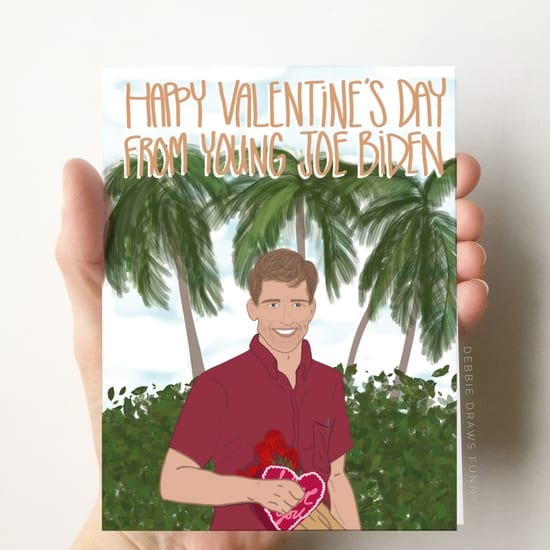 art of young joe biden holding a valentines chocolates and roses on a card